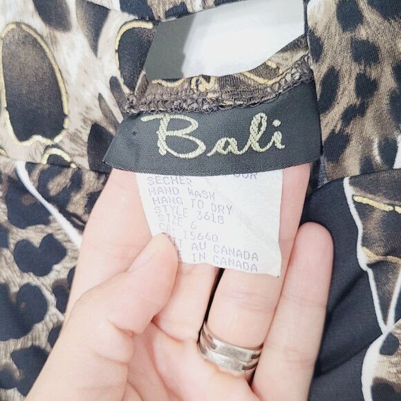 Bali Women's Black & Brown Leopard Print Sleeveless Round Neck Midi Dress Size 6 - Picture 8 of 12